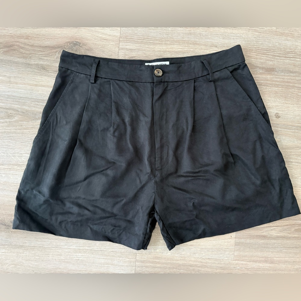Reformation Black Pleated High-Rise Pleated Shorts